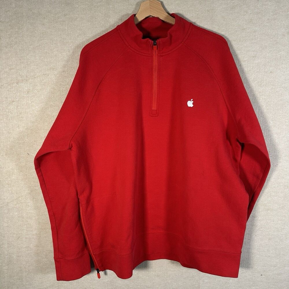 Apple Store Employee Sweatshirt Mens 2XL Red Embroidered Logo 1/4 Zip Tech Wear